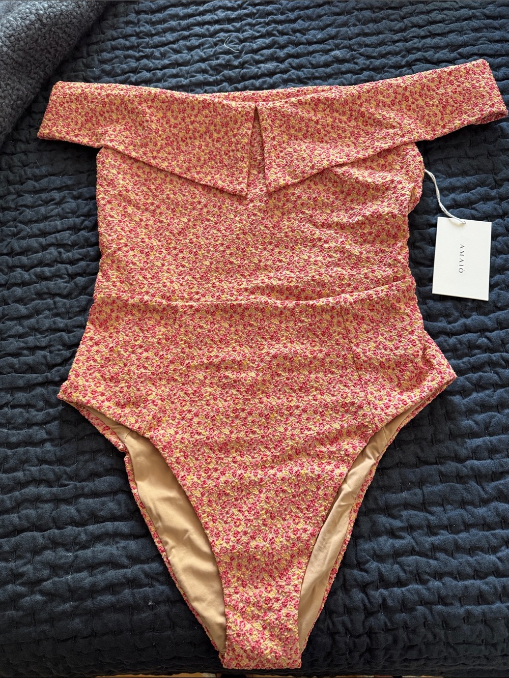 Off-the-Shoulder Floral One-Piece Swimsuit - Pink/Yellow